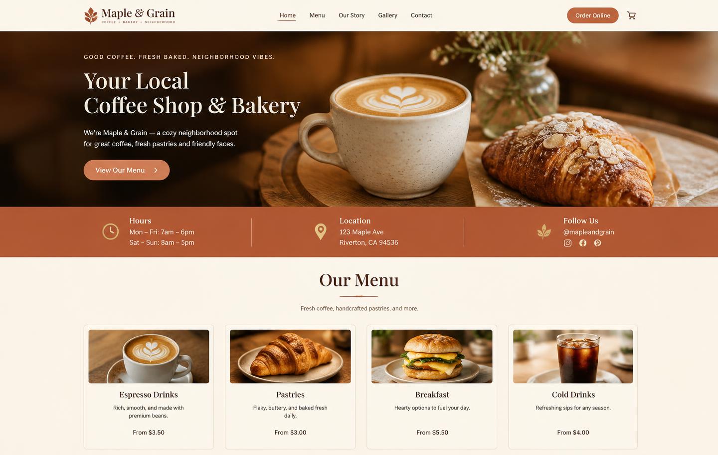 Maple & Grain website homepage
